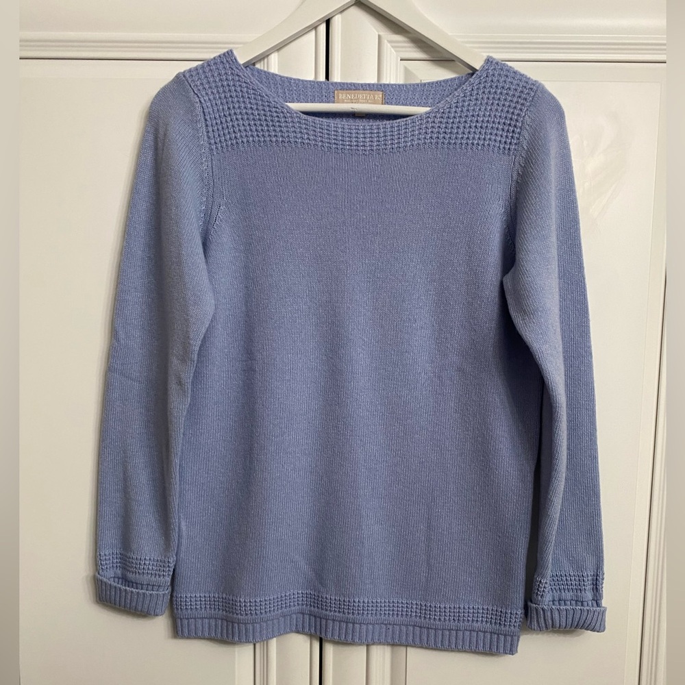 Benedetta B Womens Medium Soft Blue Scoop Neck Long Sleeve Sweater Wool Cashmere